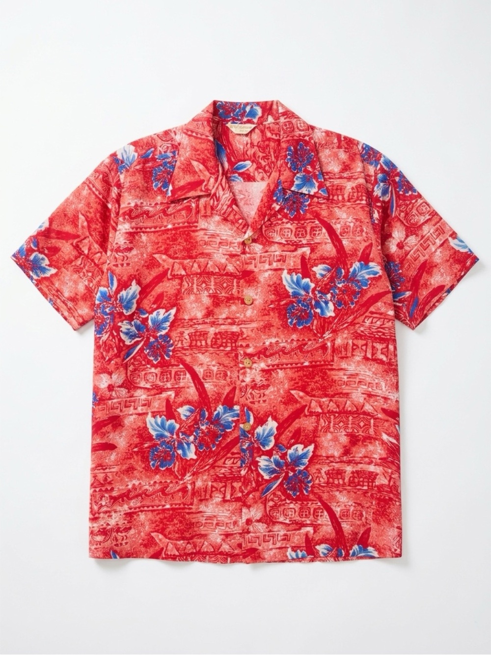 Made in Hawaii-Men's Red Floral Short-Sleeve Button-Down Shirt
